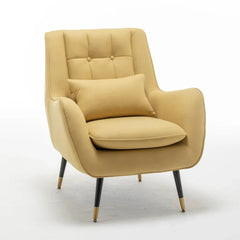 Classic Yellow Thick Padded Velvet Armchair with Cushion - All India Decor