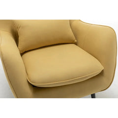 Classic Yellow Thick Padded Velvet Armchair with Cushion - All India Decor