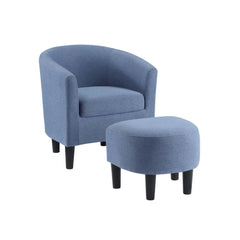 Bluish Grey Comfy Round Back Velvet Chair With Ottoman - All India Decor