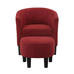 Brick Red Comfy Round Back Velvet Chair With Ottoman - All India Decor