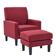 Crimson Red Standard Velvet Chair With Ottoman - All India Decor