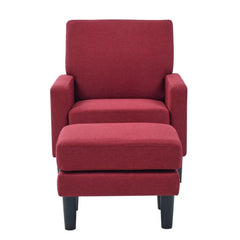 Crimson Red Standard Velvet Chair With Ottoman - All India Decor