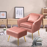 Peach Fluffy Super Comfy Velvet Lounge Chair With Ottoman - All India Decor