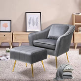 Grey Fluffy Super Comfy Velvet Lounge Chair With Ottoman - All India Decor