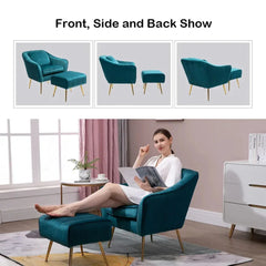Emerald Fluffy Super Comfy Velvet Lounge Chair With Ottoman - All India Decor