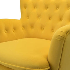 Detailed Tufted Super Comfy Yellow Velvet Lounge Chair - All India Decor
