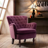 Detailed Tufted Super Comfy Magenta Velvet Lounge Chair - All India Decor