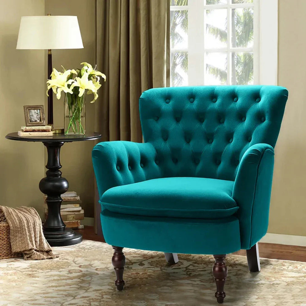 Detailed Tufted Super Comfy Emerald Velvet Lounge Chair - All India Decor