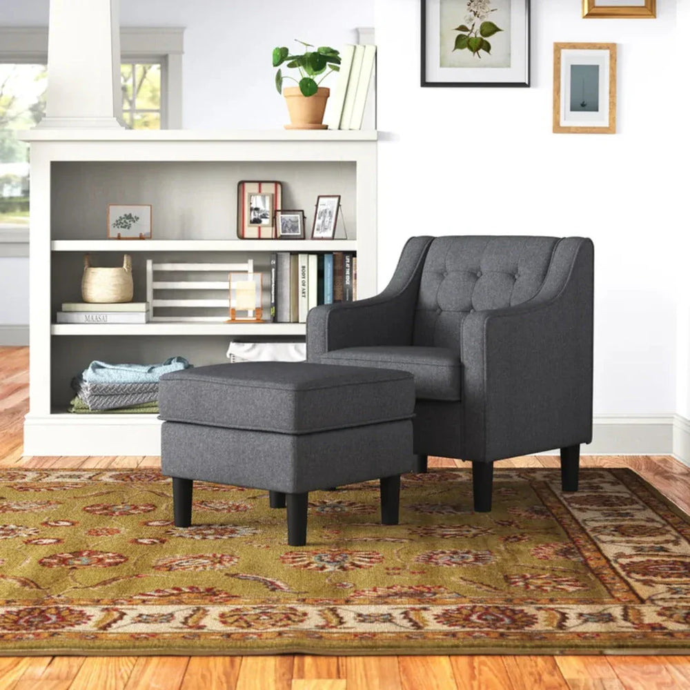 Grey Tufted Comfy Lounge Chair With Ottoman - All India Decor