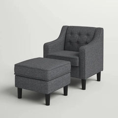Grey Tufted Comfy Lounge Chair With Ottoman - All India Decor