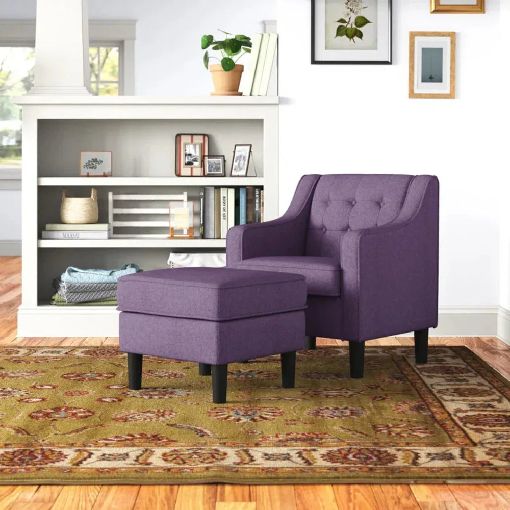 Purple Tufted Comfy Lounge Chair With Ottoman - All India Decor