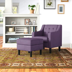 Purple Tufted Comfy Lounge Chair With Ottoman - All India Decor