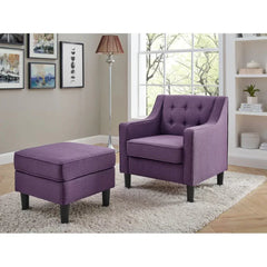 Purple Tufted Comfy Lounge Chair With Ottoman - All India Decor