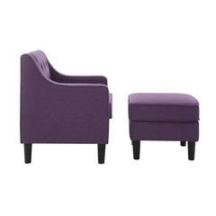 Purple Tufted Comfy Lounge Chair With Ottoman - All India Decor