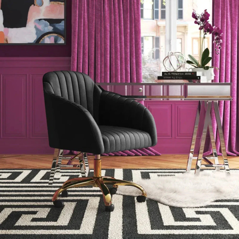 Refined Black Tufted Velvet Armchair With Golden Legs - All India Decor