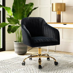Refined Black Tufted Velvet Armchair With Golden Legs - All India Decor