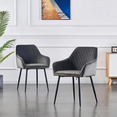 Grey Diamond Cut Velvet Accent Chair With Black Legs - All India Decor