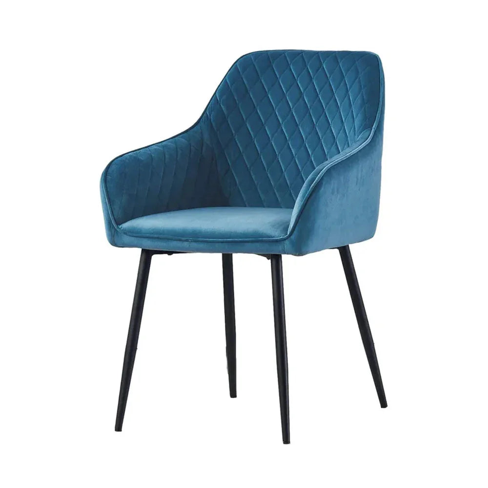 Blue Diamond Cut Velvet Accent Chair With Black Legs - All India Decor