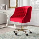Comfort Back Tufted Red PU Foam Armchair With Golden Base - All India Decor
