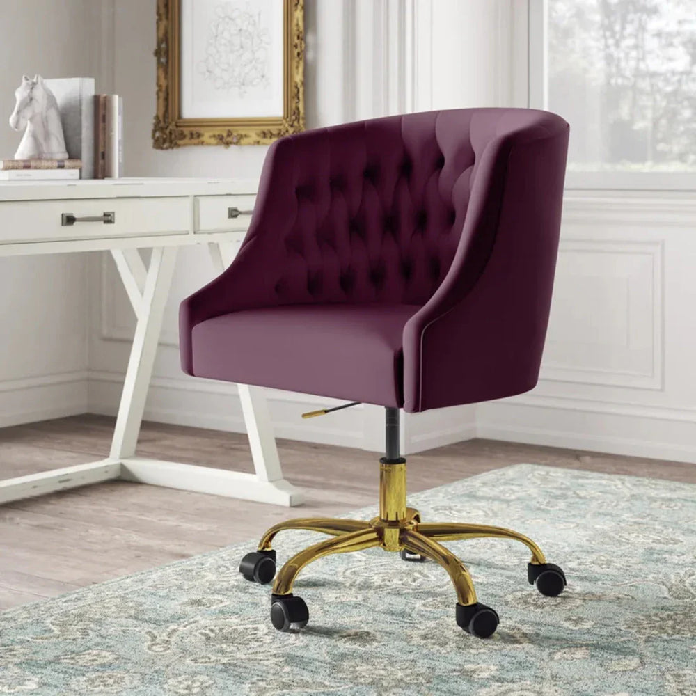Comfort Back Tufted Magenta PU Foam Armchair With Golden Base - All India Decor