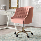 Comfort Back Tufted Pink PU Foam Armchair With Golden Base - All India Decor