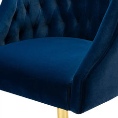 Comfort Back Tufted Blue PU Foam Armchair With Golden Base - All India Decor