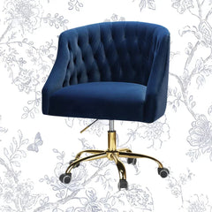 Comfort Back Tufted Blue PU Foam Armchair With Golden Base - All India Decor