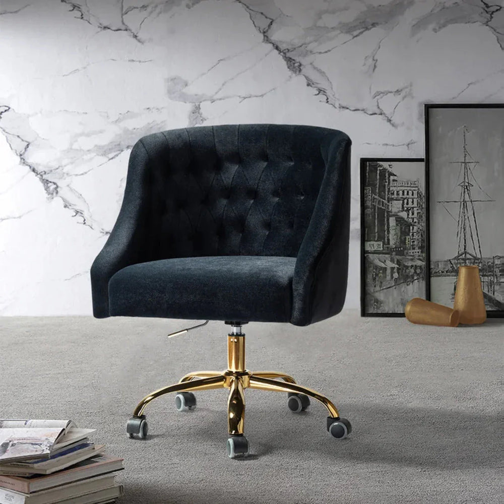 Comfort Back Tufted Black PU Foam Armchair With Golden Base - All India Decor