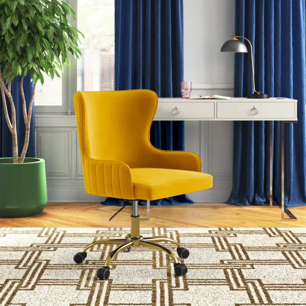 Luxury Yellow Velvet Armchair With Golden Base - All India Decor