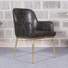 Dark Grey PU & Brass Dining Chair - All India Decor