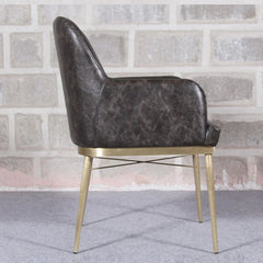 Dark Grey PU & Brass Dining Chair - All India Decor