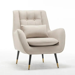 Classic Off-white Thick Padded Velvet Armchair with Cushion - All India Decor