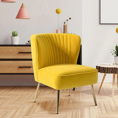 Classic Curved Back Yellow Velvet Lounge Chair - All India Decor