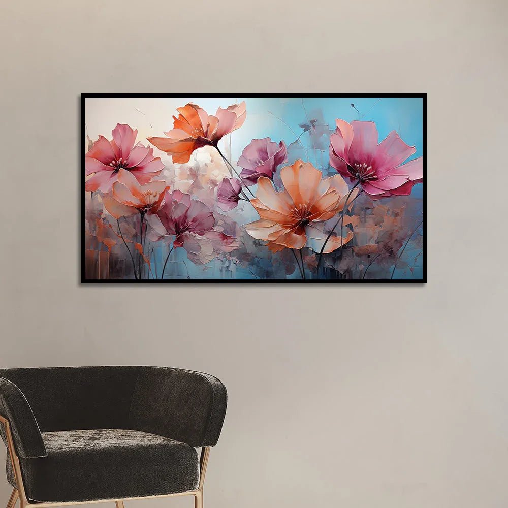 Pink Blooming Floral Canvas Painting for Wall Decoration - All India Decor