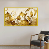 DECORSMANTRA Elegant Flowers Golden Leaf Floating Frame Canvas Wall Painting - All India Decor