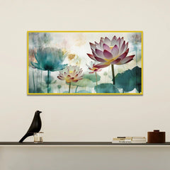 Pink Lotus Flower vastu Floating Frame Canvas Wall Painting - All India Decor