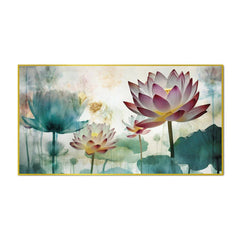 Pink Lotus Flower vastu Floating Frame Canvas Wall Painting - All India Decor