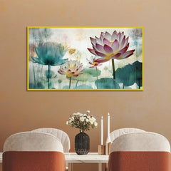 Pink Lotus Flower vastu Floating Frame Canvas Wall Painting - All India Decor