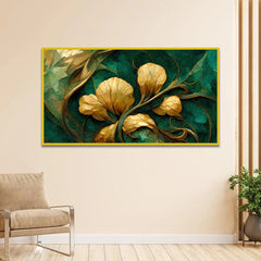 Luxurious Golden Flower Canvas Art Elegant Floating Framed Canvas Painting - All India Decor