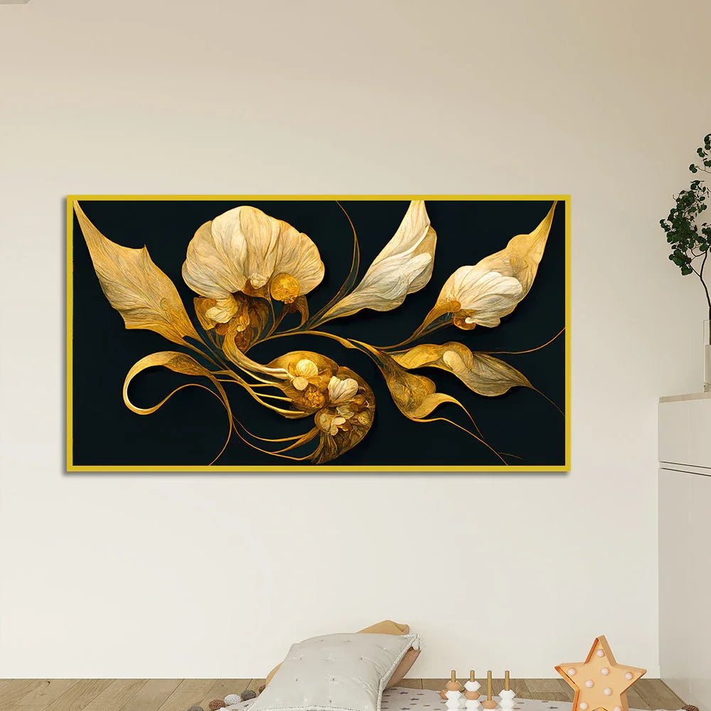 Golden Flower 3d Illustration Canvas Painting for Home and Office Décor - All India Decor