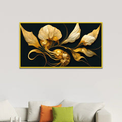 Golden Flower 3d Illustration Canvas Painting for Home and Office Décor - All India Decor