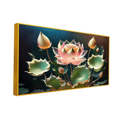 Pink Lotus with Green Leaf Flower vastu Canvas Wall Painting - All India Decor