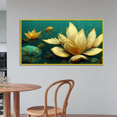 Elegant Golden Lotus Flower Green Leaf Vastu Painting for Home Décor - All India Decor