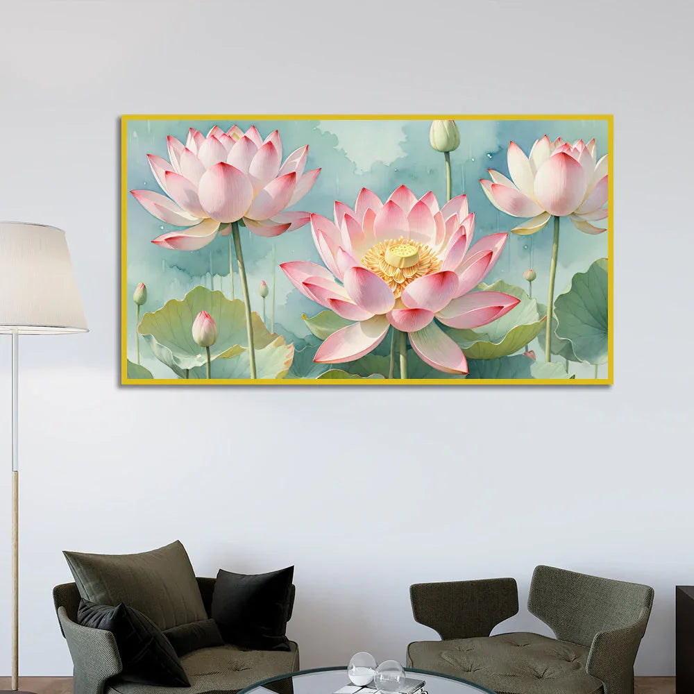 Pink Lotus Painting for Vastu Lotus Painting for Wall Decoration - All India Decor