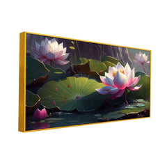 Modern Canvas Painting, Pink Lotus Flowers Blossom Vastu Painting for Wall Decor - All India Decor