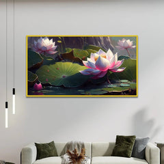 Modern Canvas Painting, Pink Lotus Flowers Blossom Vastu Painting for Wall Decor - All India Decor