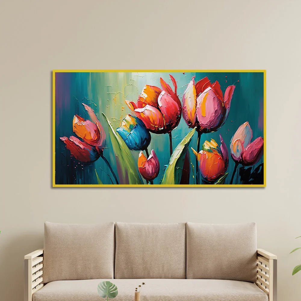 Red Tulip Flower Wall Art Canvas Paintings for Wall Décor - All India Decor