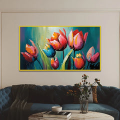 Red Tulip Flower Wall Art Canvas Paintings for Wall Décor - All India Decor