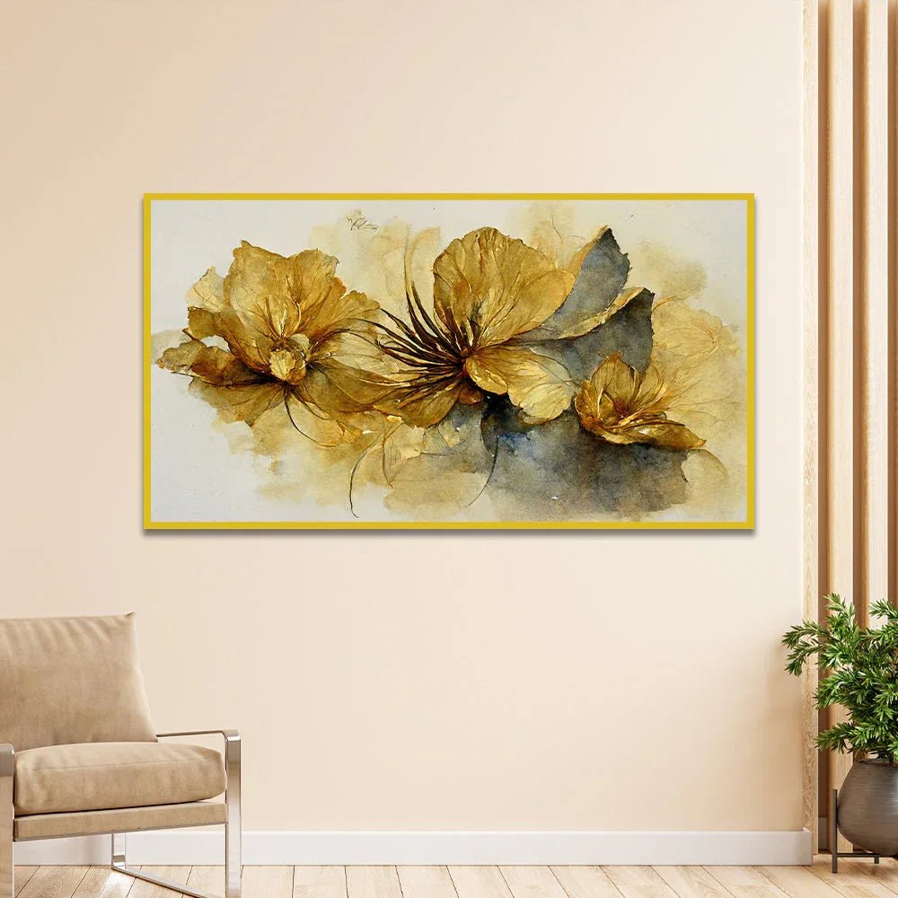 Abstract Golden Flower Canvas Wall Painting for Home Décor - All India Decor