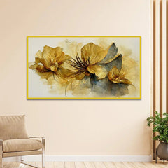 Abstract Golden Flower Canvas Wall Painting for Home Décor - All India Decor